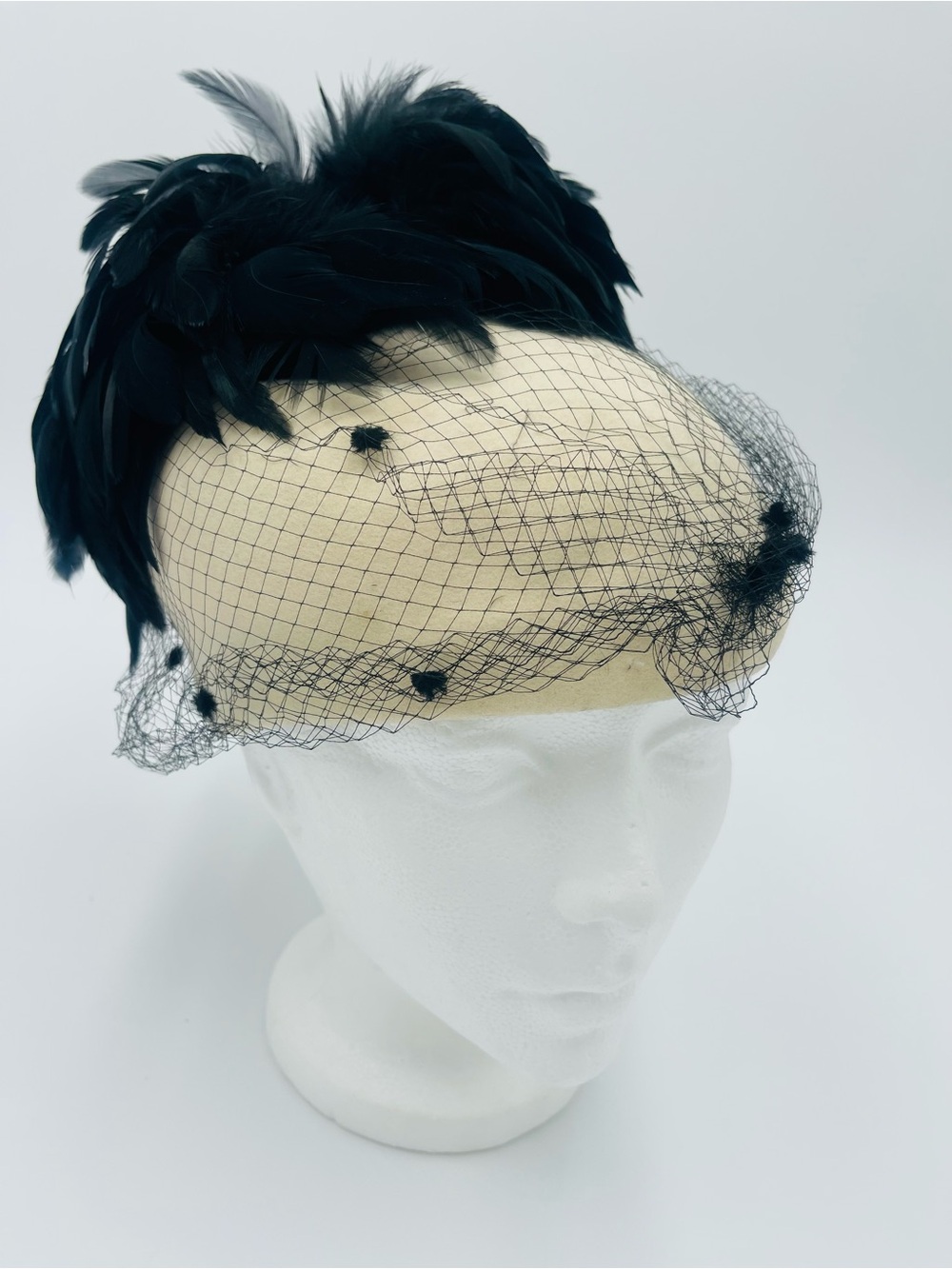Elegant Don Anderson hatBlack Feathered Fascinator Veiled Hat size  s/m